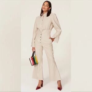 Sara Battaglia cream high waisted faux leather pants size 0